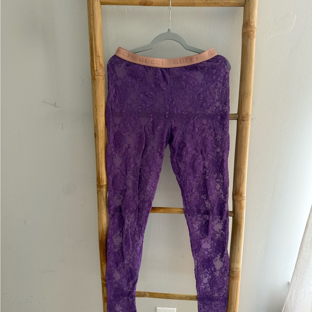 Gucci Purple Lace Kids Leggings with Pink Logo Waistband